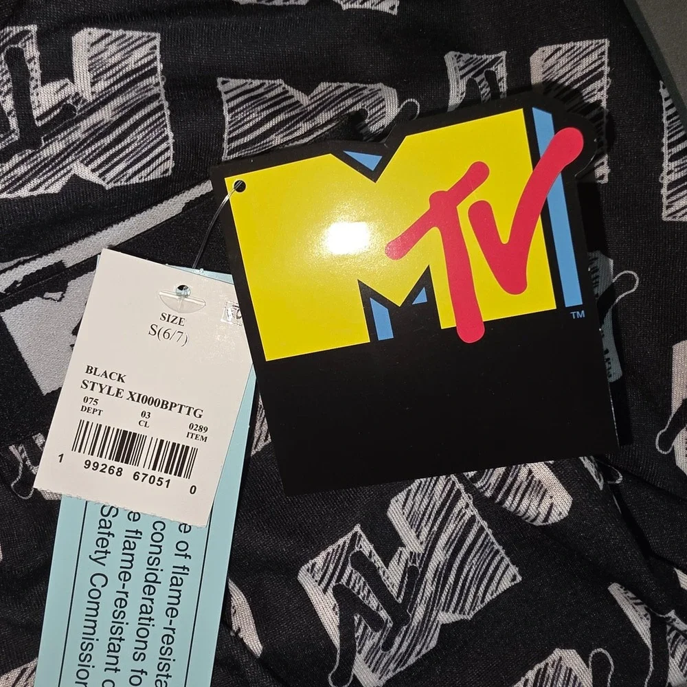MTV Kids Pajama Pants Black White Logo Print Sleepwear S 6/7 XI000BPTTG